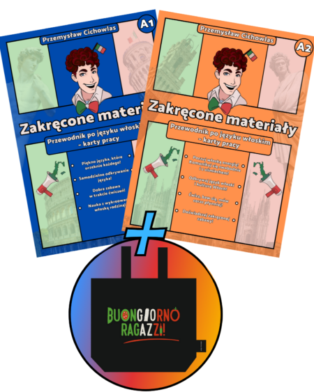 Zestaw: książki "Zakręcone materiały" A1 i A2 + bawełniana torba